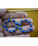 EE-800-15) Blue Lapis beaded gemstone hoop loop dangle circle earrings gold - €27,88 EUR