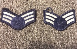 1 PAIR 1976-1993 SEW ON USAF Air Force Rank Patch SENIOR AIRMAN E-4 BLUE... - $15.47