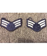 1 PAIR 1976-1993 SEW ON USAF Air Force Rank Patch SENIOR AIRMAN E-4 BLUE... - £12.09 GBP