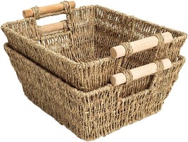 Handmade Woven Wicker Storage Baskets, 2-Pack, Seagrass Shelf Baskets For - £29.48 GBP