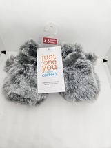 New Baby Carter's Just One Fuzzy Grey &White Bear Slippers for 3-6 Month Slip On image 3