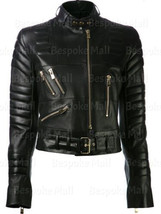 New Woman&#39;s Motorcycle Black Quilted Zippered Genuine Cowhide Leather Ja... - $169.00+