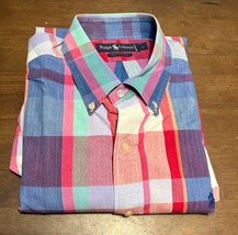 VTG Ralph Lauren Shirt Men&#39;s L Red Plaid Cotton Long Sleeve Button up - £20.15 GBP