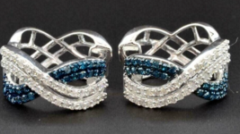 1 Ct Simulated Blue Diamond Infinity Huggie Hoop Earrings 14K White Gold... - £47.07 GBP