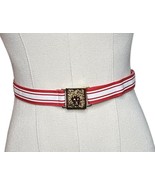 Vintage Anne Klein Studio NYC Gold Lion Buckle Womens Belt Red White 1976 - $39.59