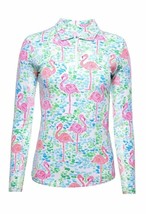 Nwt Ibkul Flamingo Turquoise Pink Long Sleeve Polo Golf Shirt - Xs - £41.10 GBP