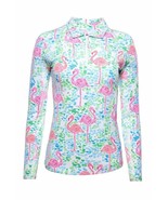 NWT IBKUL FLAMINGO Turquoise Pink Long Sleeve Polo Golf Shirt - XS - £39.82 GBP