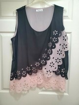 SMYS Women&#39;s 5x Sleeveless Top Floral Cutout Pattern Black Pink - $26.55
