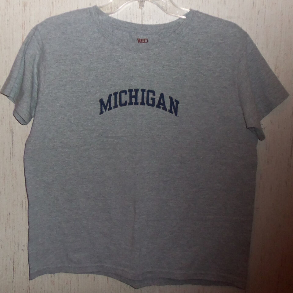 WOMENS RED OAK SPORTSWEAR &quot;MICHIGAN&quot; GRAY NOVELTY T-SHIRT   SIZE L - $18.65