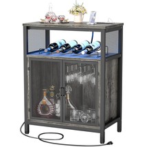 Wine Bar Cabinet With Rgb Light And Outlet, Freestanding Wine Rack Table... - £180.06 GBP