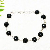 BLACK TOURMALINE Bracelet Natural Gemstone Handmade 925 Sterling Silver Jewelry - £63.09 GBP