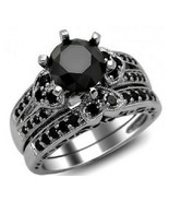 2.50 Ct AAA Round Diamond Women&#39;s Wedding Band Ring Bridal Set 14K Black... - €81,16 EUR