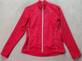 Reebok Jacket Women Small Pink Polyester Fitted Long Sleeve Pocket Logo ... - $18.45