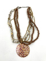 Leopard Print Shell Pendant Layered Necklace Seashell Abalone Shells Wood Bead  - £13.62 GBP