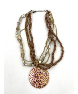 Leopard Print Shell Pendant Layered Necklace Seashell Abalone Shells Woo... - £13.65 GBP