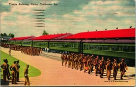 Vtg 1940s Postcard Camp Claiborne LA Troops Arriving To Camp 1943 Postmark S19 - £5.40 GBP