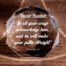 Proverbs 3:6 Acknowledge Him Octagonal Crystal Puck Personalized Christi... - £50.44 GBP