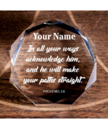 Proverbs 3:6 Acknowledge Him Octagonal Crystal Puck Personalized Christi... - £50.80 GBP