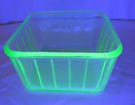 Vintage Green Glass Vaseline Uranium Ribbed Rrefrigerator dish No Lid - $22.00
