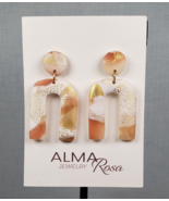 Alma Rosa Arches White Pink and Gold Leaf Polymer Clay Arch Dangle Stud ... - $500.73 MXN