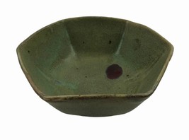 John Shedd Hexaon Bowl Green Art Studio Pottery Signed Large Red Dot Vintage - £20.41 GBP