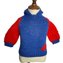 Vintage Handmade Knit Hooded Sweater 9-12 months Infant Blue Full Zip Back - $27.84