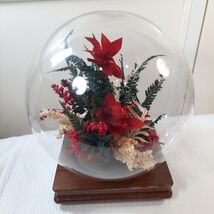 Vintage Floral glass globe terrarium wood base red poinsettia flower cen... - $25.00