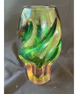 Vintage Czech Bohemian Chribska Art Glass Twisted Vase Josef Hospodka Green - $78.38