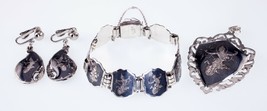 Magnifique Argent Sterling Niello Ensemble Bijoux (Boucles,Bracelet,Pend... - $12,159.45 MXN