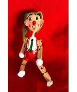 Vintage Pinocchio Ornament 5&quot; Wood Legs Arms Painted Body Green Felt Hat... - €16,21 EUR