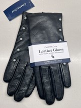 MEDIUM Charter Club Women&#39;s Lined Leather Gloves In Black With  Pearl Ac... - $22.49