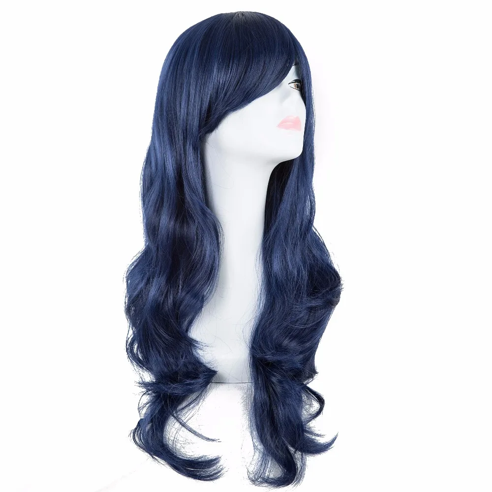 Cos-play Wig Fei-Show Synthetic Heat Resistant Fiber Long Wavy Dark Blue Ha - £9.41 GBP+