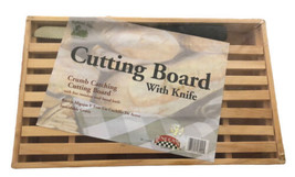 Crumb Catching Cutting Board Wooden w/ Knife NEW 15&quot; x 10&quot; - £22.36 GBP