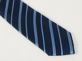 Mens Narrow Tie/Hankie Set Woven Vito Rofolo VTR-102 Navy Blue Stripe image 3