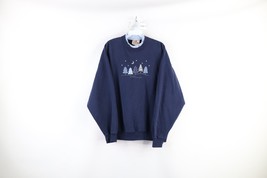 Vintage 90s Streetwear Womens Large Faded Christmas Tree Sweatshirt Navy Blue - £35.11 GBP