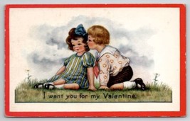 Valentine Sweet Children On Grass Daisies Want You For My Valentine Postcard C42 - £6.25 GBP