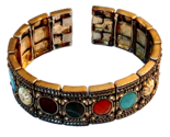 Vintage Liz Claiborne Link Cuff Bracelet Gold Tone Faux Gemstone Cabochon - £6.54 GBP