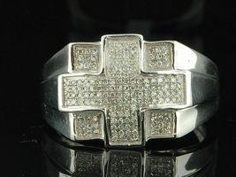 0.55Ct Round Cut Diamond Cross Fashion Wedding Pinky Ring 14K Yellow Gold Finish - £89.67 GBP