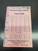 Vintage Stronghold Screw Products Decimal Equivalents of Twist Drills Ca... - £9.42 GBP