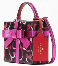Kate Spade Wrapping Party Gift Box Crossbody Black Pink Leather Ribbon NWT K4671 - £106.36 GBP