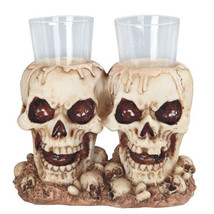 Skeleton Skull 44098 Double Shot Glass Resin Halloween 6&quot; W - £27.05 GBP