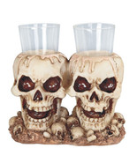 Skeleton Skull 44098 Double Shot Glass Resin Halloween 6&quot; W - £26.98 GBP