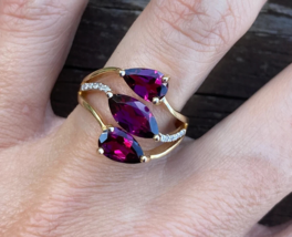 4Ct Lab-Created Rhodolite Garnet Cocktail Engagement Ring 14K Yellow Gold Plated - £109.90 GBP