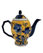Decorative Chinese Blue &amp; Yellow Ceramic Floral Pattern Teapot. Home Dec... - £11.35 GBP