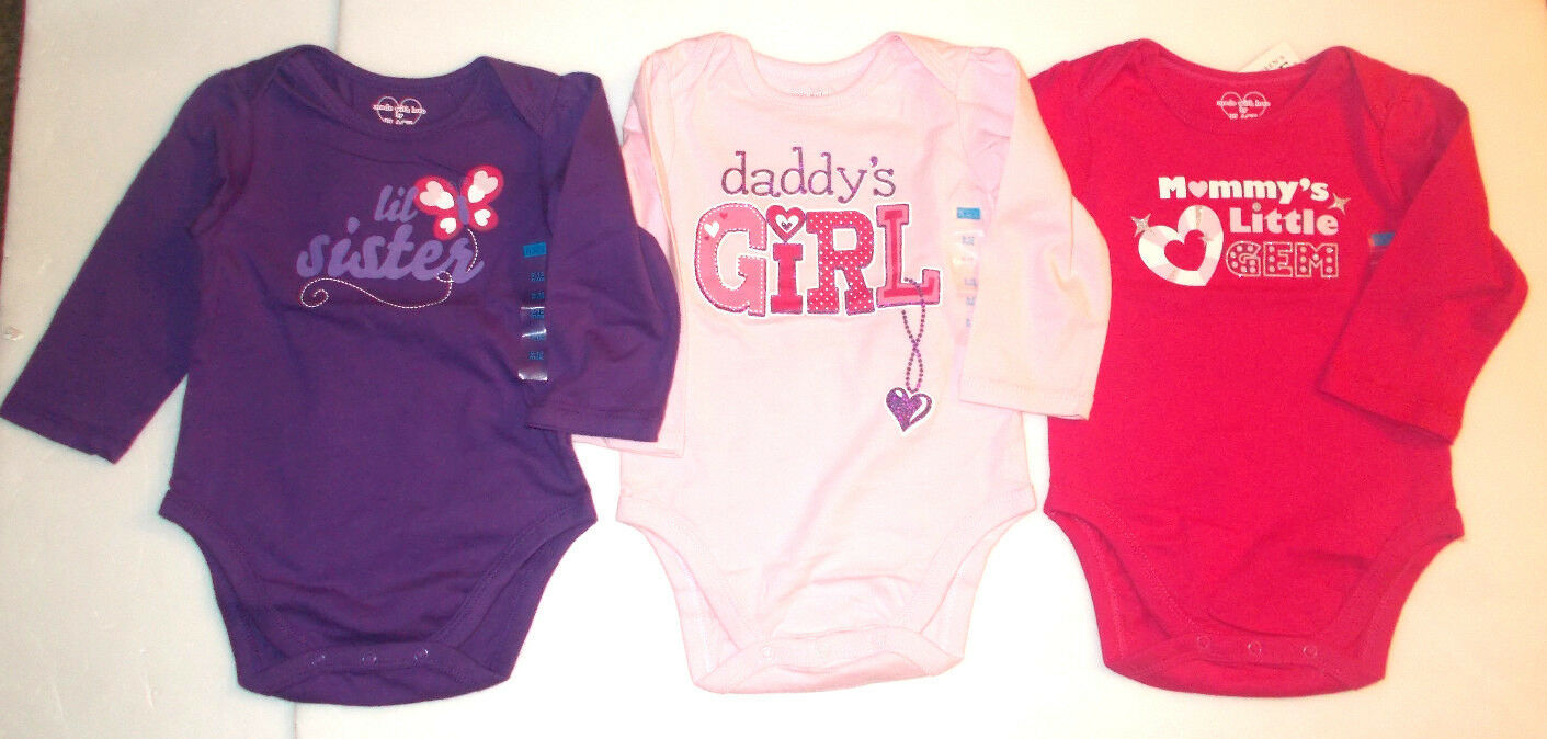 Childrens Place Infant Girls Long Sleeve Bodysuits Mommy Daddy Two Sizes NWT - $6.39
