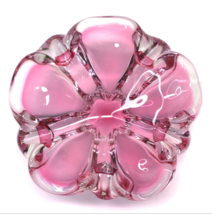 Vintage Pink Art Glass Floral Folded Edge Trinket Candy Dish Bowl Thick ... - £27.61 GBP