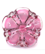 Vintage Pink Art Glass Floral Folded Edge Trinket Candy Dish Bowl Thick ... - £27.67 GBP