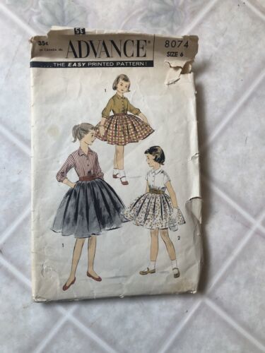 Primary image for Vintage Advance #8074 Pattern For Girls’ Size 6 Blouses, Skirt & Cummerbund