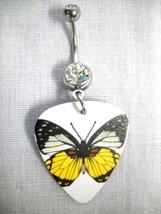 NEW BLACK WHITE YELLOW ORANGE BUTTERFLY GUITAR PICK 14g CLEAR CZ BELLY R... - £4.68 GBP