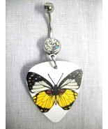 NEW BLACK WHITE YELLOW ORANGE BUTTERFLY GUITAR PICK 14g CLEAR CZ BELLY R... - £4.81 GBP